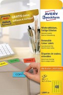 Usuwalne etykiety kolorowe 45,7 x 21,2 mm, żółte etykiety papierowe, etykiety samoprzylepne 20 ark. / op., Avery L6041-20