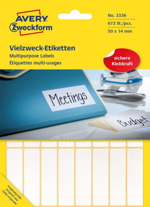 Minietykiety do opisywania ręcznego 50 x 14 mm, trwałe etykiety papierowe, białe etykiety samoprzylepne 672 etyk. /op., Avery 33